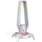 Nacario Rampage RM-H27 Igrıs Type-C Rgb Beyaz Kulaklık Standı, 3 USB 2.0 Portlu, 3.5 mm Ses Girişli Oyuncu Kulaklık Askısı