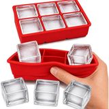 Nacario Silikon 6lı Büyük Boy Buz Kalıbı Küpü, Kolay Çıkarılır Buzmatik Küp, Kare Kalıp Hazneli Pratik Saklama Kabı, Buzdolabı Düzenleyici Esnek Buzluk (Kırmızı)