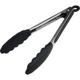 Nacario Silikon Uçlu Metal Maşa, 23 Cm, Siyah, Bpa Free, Yanmaz Yapışmaz Kaplama, Ergonomik Tasarım, Mutfak ve Mangal Için
