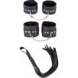 Nacario Sınırsızmarket Siyah Deri Kelepçe Seti, Bilek ve Ayak Bileği Kelepçesi, Zincirli, Kırbaç Dahil