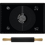 Nacario Siyah 45X65 cm Silikon Hamur Açma Matı ve Silikon Dönerli Merdane