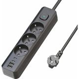 Nacario Termal Akım Korumalı 3'lü Priz, Çoklu Priz, Çocuk Korumalı ve Isıya Dayanıklı Yapı, 3x Priz Girişi, 3x USB Girişi, 1x Type-C Girişi, 2 Metre Uzatma Kablosu