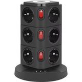 Nacario Tower Tipi Akım Korumalı Priz - 12 Prizli ve 4 USB Girişli, Bireysel Anahtarlı, Kısa Devre Koruma, Masa Üstü Dikey Tasarım - Ev ve Ofis Için Düzenli Çözüm