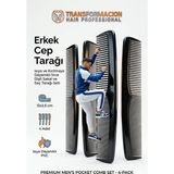 Nacario Transformacion 4 Adet Erkek Cep Tarağı Seti - 12 cm Kırılmaz Isıya Dayanıklı Ince Dişli Saç ve Sakal Şekillendirme Tarağı 718894