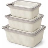 Nacario Vakumlu Silikon Kapaklı Plastik Saklama Kabı Seti, 3.5 Litre, Mikrodalga ve Derin Dondurucu Için, Gıda Depolama Kutusu, Mutfak Düzenleyici Organizer (600/1100/1800 Ml) (Bej, Dikdörtgen)