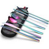 Nacario Valkyrie 8 Parça Çantalı Yolculuk Çatal Bıçak Kaşık Pipet Chopstick Seti Kamp Okul Ofis Tatil Paslanmaz Çelik Renkli
