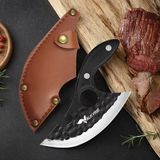 Nacario Valkyrie Outdoor Kamp Et Sebze Doğrama Satırı Kılıflı Bıçak Ahşap Saplı Çok Amaçlı Siyah