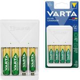 Nacario Varta Plug Aa/Aaa Kalem Pil Şarj Cihazı Aleti - 4 Adet 2100Mah Aa Hr6 Nı-Mh Şarj Edilebilir Pil Hedi