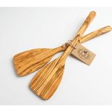 Nacario Zeytin Ağacı Spatula 2'li Set – Ince ve Hafif – Omlet, Krep, Krep ve Hafif Tavada Kızartmak Için Mükemmel – Yapışmaz Tavalar Için Güvenli