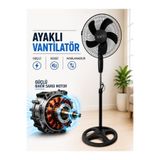 NACG Ayaklı Vantilatör BAKIR SARGILI UZUN ÖMÜRLÜ MOTOR Siyah 16 inç 50 W, 5 Pervaneli, 3 Kademeli, 120 cm Yükseklik