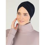 Naciye Sultan Tesettür Çapraz Deniz Bonesi Üç Bantlı Hazır Türban Lacivert - Standart