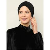 Naciye Sultan Tesettür Çapraz Deniz Bonesi Üç Bantlı Hazır Türban Siyah - Standart