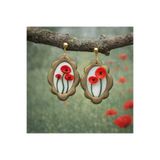Nacreous Arts Scarlet Blossom Cameo-Özel Tasarım El İşçiliği Vintage Kadın Küpe- Kırmızı Çiçek Gelincik Detaylı Sallantılı Küpe