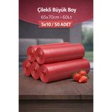 naft Büzgülü Büyük Boy Çilek Kokulu Çöp Torbası 10'lu 5 Rulo 65x70 Çöp Poşeti 60 Litre