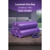 naft Büzgülü Orta Boy Lavanta Kokulu Çöp Torbası 10'lu 5 Rulo 55x60 Çöp Poşeti 40 Litre