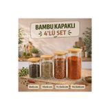 nagihome 4lü Set Bambu Kapaklı Vakumlu Borosilikat Cam Kavanoz Seti 4lü Bambu–Baharatlık