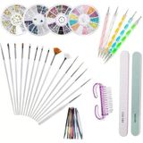Nail Art Tırnak Süsleme sanatı tasarım seti, 37 adet, tırnak fırçası, şerit bant, noktalama kalemi, suni elmas taşlar, Tırnak Süsleri