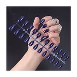 Nail Master 24'lü Badem Takma Tırnak Mavi Renk Uzun Tasarım için İdeal - Lacivert