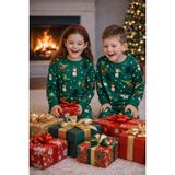 Naile Collection Çocuk Yılbaşı Temalı Pijama Takımı – %100 Pamuk, Iki Iplik Yumuşak Kumaş – Kız/erkek Çocuk - Zümrüt Yeşili-001 - 9 - 10 Yaş
