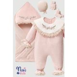 Naka Concept Flora Kız Bebek Kanaviçe Nakışlı 5’li Hastane Çıkış Seti-Premium Cotton Knit Newborn Set-Gift Ready