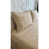 Nakış Detaylı Bej Tek Kişilik Yatak Örtüsü Pike Takımı - 170 x 230 cm