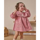 Nakış Detaylı Cepli Bebe Yaka Bayramlık Keten Kız Bebek Elbise - 00406 Pembe - 18 - 24 Ay