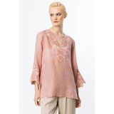 Nakış Detaylı Keten Pembe Kadın Bluz 3936-2Y5