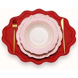 Nakış Detaylı Kırmızı Deri Amerikan Servis/ Supla/ Placemats - 35 x 45 cm