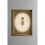 Nakış İşlemesi Görünümlü Lale Tasarımı - Vintage Desenli Çerçeve - İnce Model, Altın1, 21 x 30