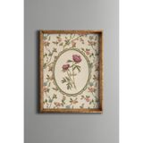 Nakış İşlemesi Görünümlü Şakayık Kompozisyonu - Vintage Desenli Çerçeve - İnce Model, Altın1, 21 x 30