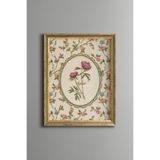 Nakış İşlemesi Görünümlü Şakayık Kompozisyonu - Vintage Desenli Çerçeve - İnce Model, Altın4, 15 x 21