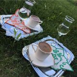 Nakış Konsept Kalpli Çiçek Motifli 2li Kokteyl Peçete - 15 x 15 cm - Yeşil