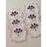 Nakış Konsept Lavanta Çiçek Işlemeli Kokteyl Peçete 6lı - 15 x 15 cm - Beyaz