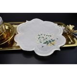 Nakışkonsept Papatya Desenli Puanlı Kokteyl Peçete 6lı - 15 x 15 cm - Bej - Beyaz