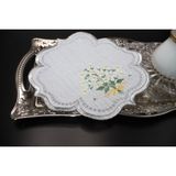 Nakışkonsept Papatya Desenli Puanlı Kokteyl Peçete 6lı - 15 x 15 cm - Beyaz - Gümüş