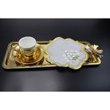 Nakışkonsept Papatya Desenli Puanlı Kokteyl Peçete 6lı - 15 x 15 cm - Gri - Gold