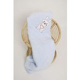 Nakışlı Bebek Battaniyesi Yumuşak Wellsoft Peluş 90x100cm Beşik Battaniyesi Hafif Yenidoğan Mavi