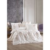 Nakışlı Pamuk Saten Krem-Bej Nevresim Takımı - Zümra - 200 x 220 cm - Krem - Bej