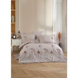 Nakışlı Poplin Saten Bej Nevresim Takımı - Jovia - 200 x 220 cm