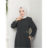 Nakışlı ve Bağcıklı Ferace - Füme - 50
