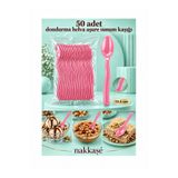 nakkaşée Pembe Lüx Sert Plastik Sup Kaşık - Tatlı , Dondurma , Sunum , Şeker Kaşığı - 12.5 Cm. - 50 Adetlik