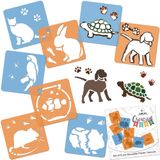 NAKLEO Çocuklar için 8 adet Çizim Şablonu - 15 x 15 cm (6 x 6 inç) - Evcil Hayvanlar - Yeniden Kullanılabilir Yıkanabilir Plastik - Sanat ve Zanaat Şablon Seti - Boyama