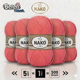 Nako Calico- 11037 Mercan- 5'li Paket - 100GR/240M - El Örgü Ipi - Amigurimi-Hırka- Kazak- Şal-Bebek Ipi