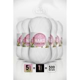 NAKO Cotton Lüks - 97569 Beyaz - 5'li Paket - 100gr/330m - Pamuklu Hırka Yelek Amigurumi İpi