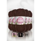 NAKO Cotton Lüks - 97593 Kahverengi - 5'li Paket - 100gr/330m - Pamuklu Hırka Yelek Amigurumi İpi