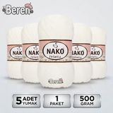 Nako Pırlanta - 208 Beyaz - 5'li Paket - 100GR/225M - El Örgü Ipi - Amigurimi-Hırka- Kazak- Şal-Bebek Ipi