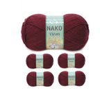 Nako Renk No:999 Bordo 5 Adet Vizon Premium Akrilik El Örgü İpi Yünü