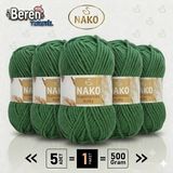 Nako Süperlambs Bulky- 3472 Çam Yeşili- 5'li Paket - 100GR/100M - El Örgü Ipi - Hırka, Kazak, Şal, Bere, Atkı Ipi
