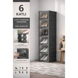 Nakra Home 6 Katlı Katlanır Ayakkabılık | Kapaklı Portatif Ayakkabı Dolabı & Raf Ünitesi “ANTRASİT” - Antrasit