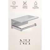 Nakra Home Paslanmaz Çelik Yapışkanlı Tuvalet Kağıdı Askılığı Raflı | Delmeden Montaj | Neme Dayanıklı - Inox